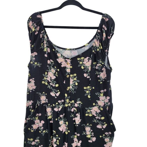 No Boundaries Off Shoulder Wide Leg Jumpsuit 3X Black Pink Floral Pockets Casual - Picture 5 of 12